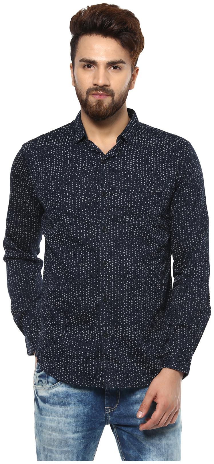 

Mufti Men Blue Printed Slim Fit Casual Shirt