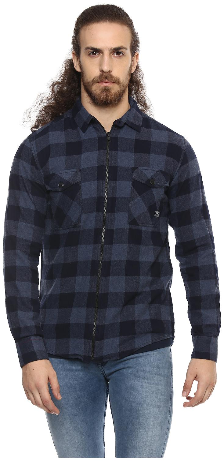 

Mufti Men Blue Checked Slim Fit Casual Shirt