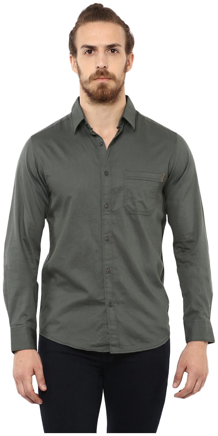 

Mufti Men Green Solid Slim Fit Casual Shirt