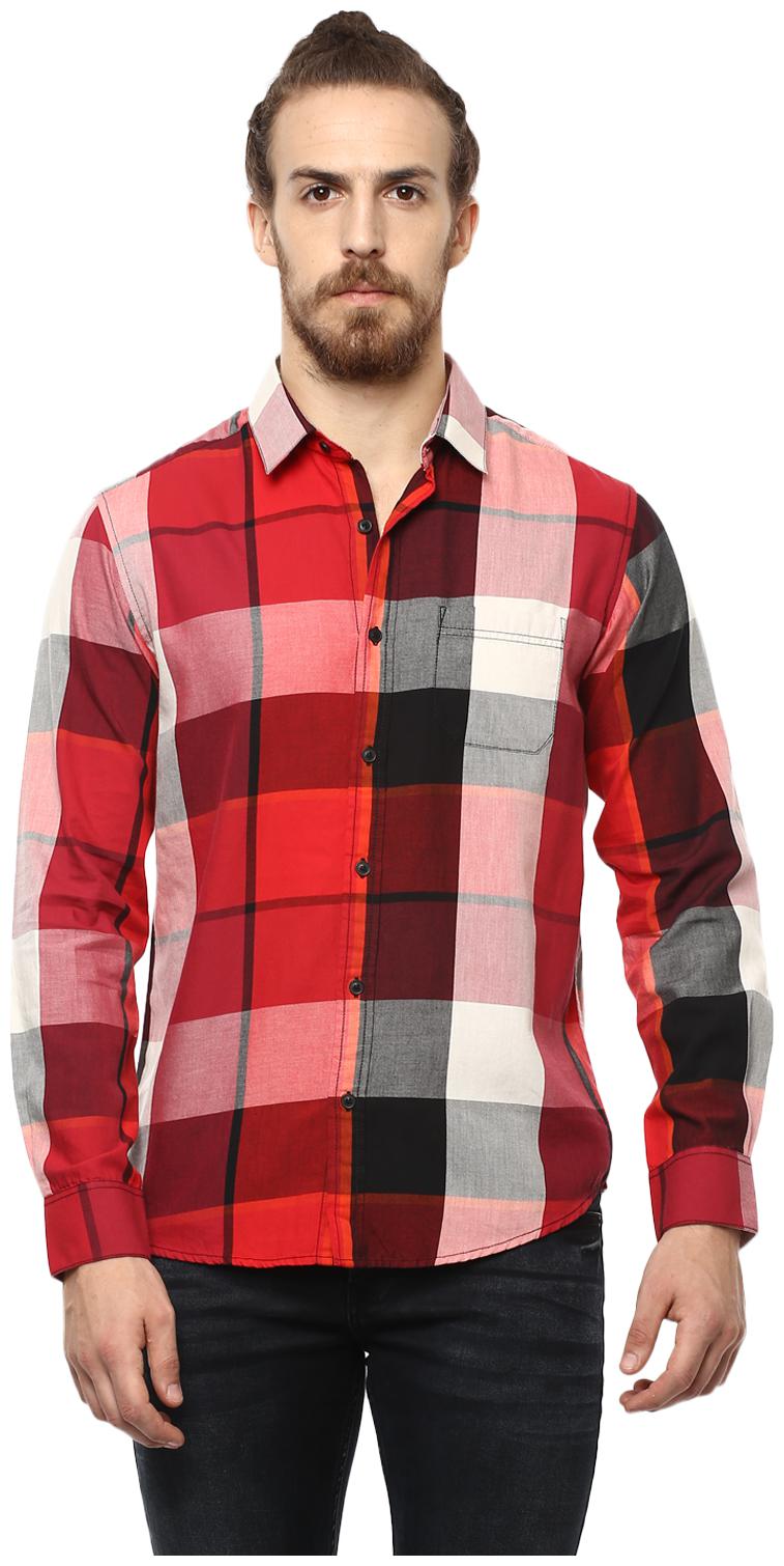 

Mufti Men Orange Checked Slim Fit Casual Shirt