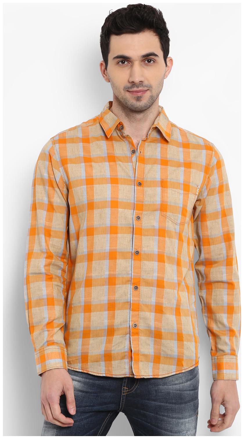 

Mufti Men Orange Checked Slim Fit Casual Shirt