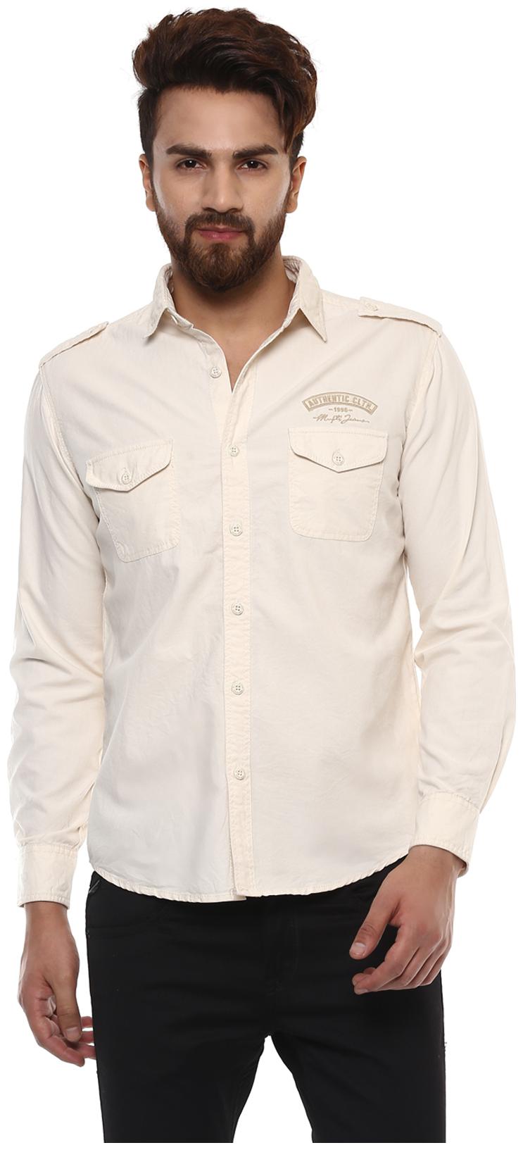 

Mufti Men Cream Solid Slim Fit Casual Shirt