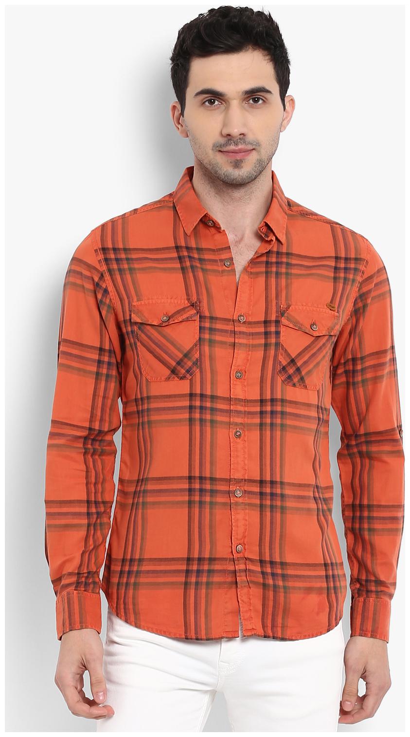 

Mufti Men Orange Checked Slim Fit Casual Shirt