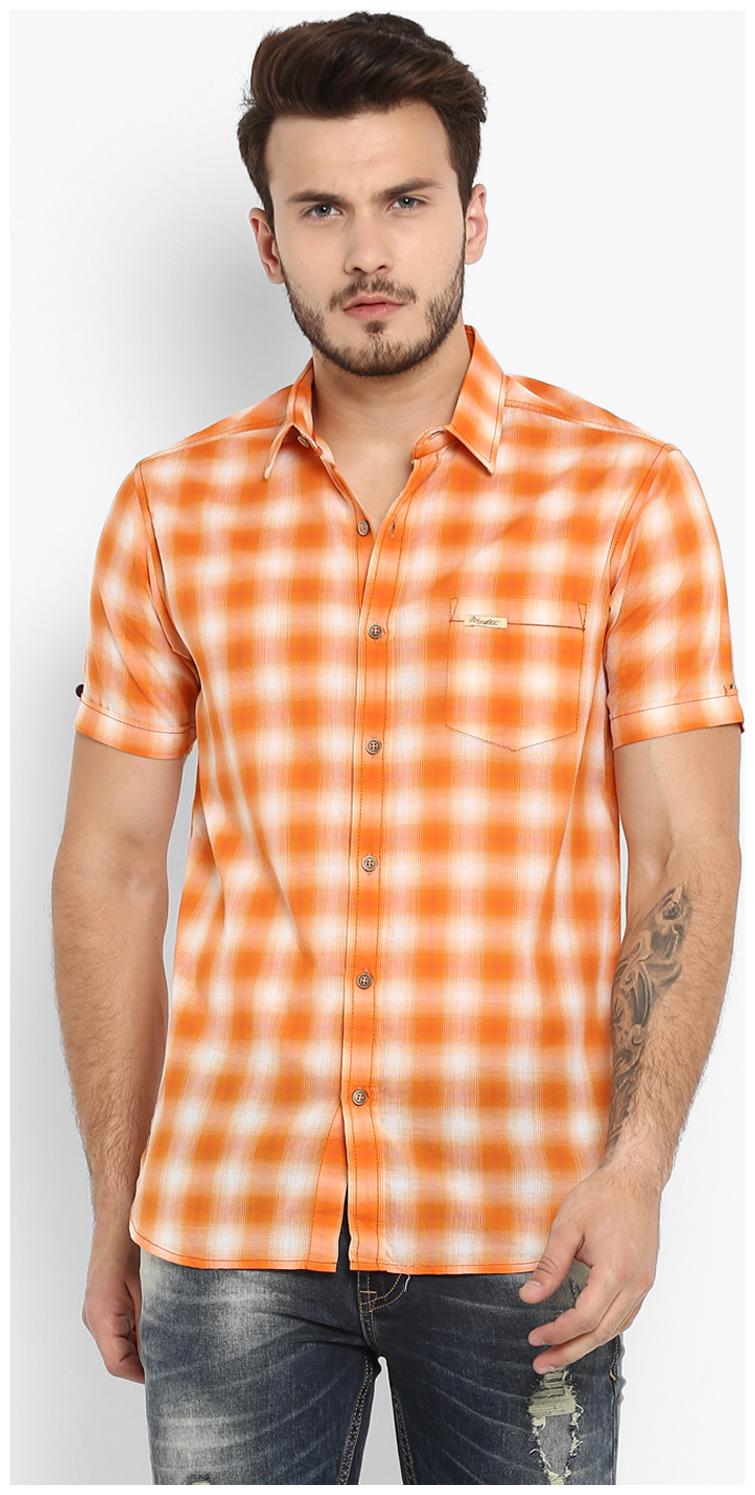 

Mufti Men Orange Checked Slim Fit Casual Shirt