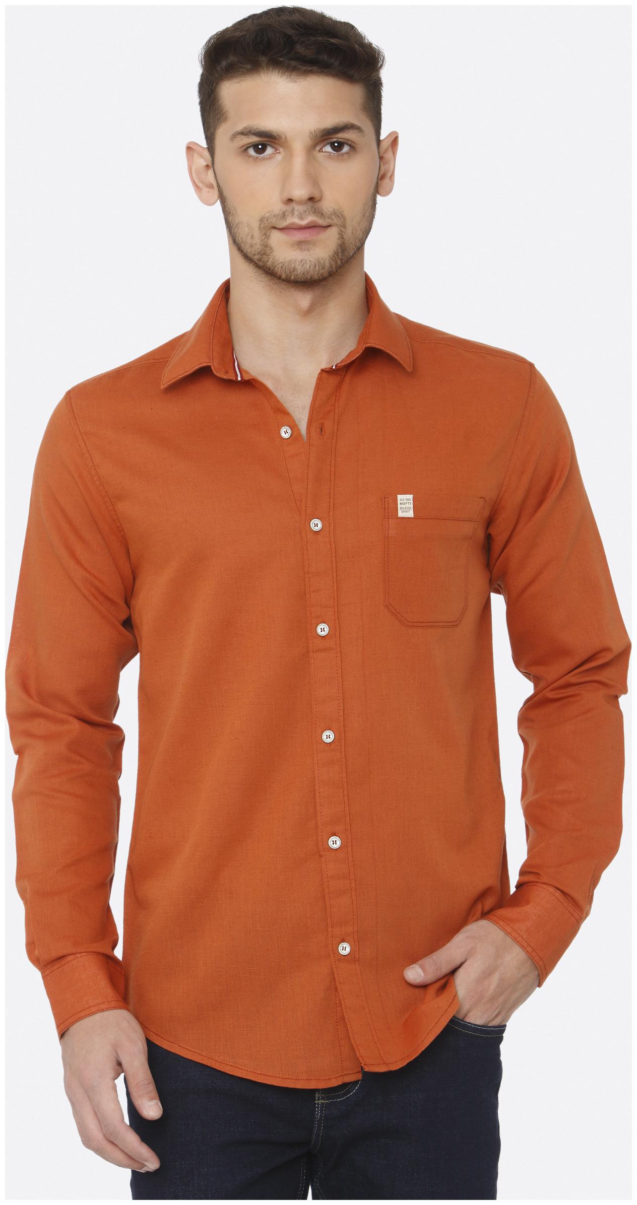 

Mufti Men Orange Solid Slim Fit Casual Shirt