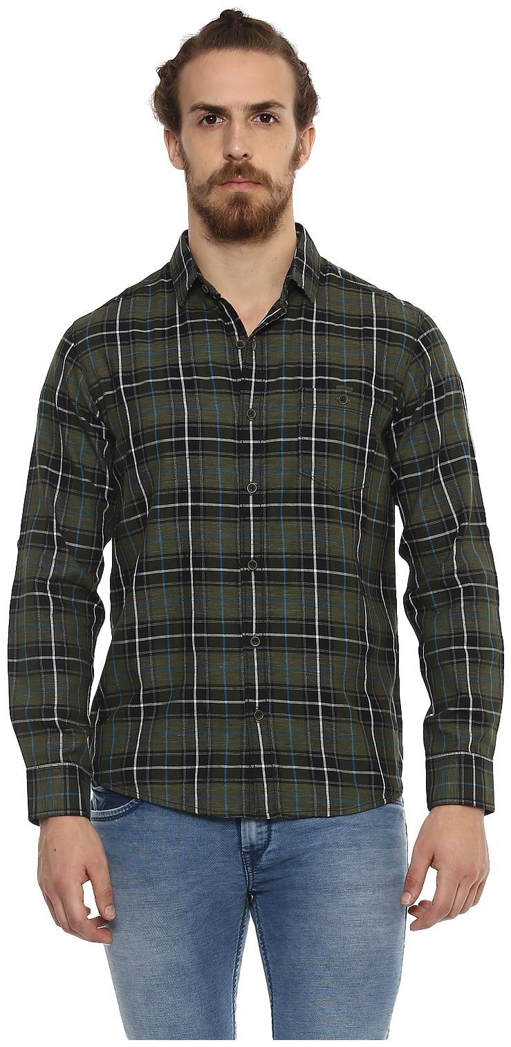 

Mufti Men Green Checked Slim Fit Casual Shirt