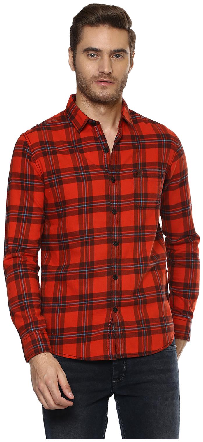 

Mufti Men Orange Checked Slim Fit Casual Shirt