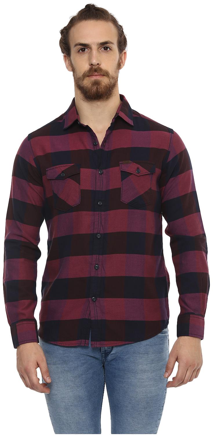 

Mufti Men Pink Checked Slim Fit Casual Shirt