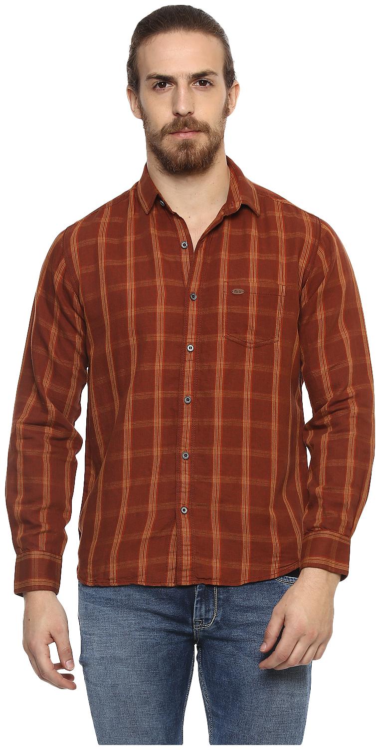 

Mufti Men Brown Checked Slim Fit Casual Shirt