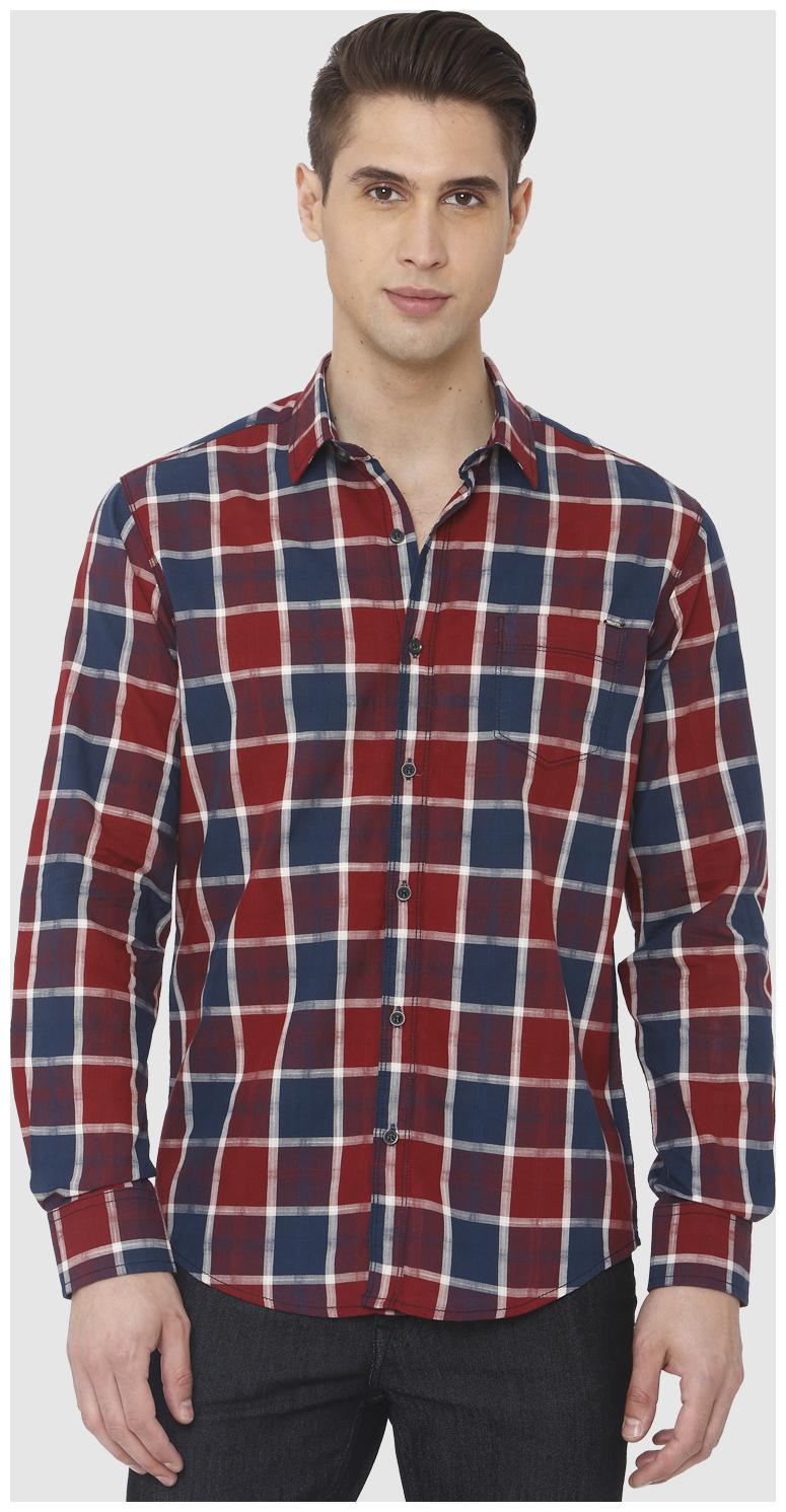

Mufti Men Red Blue Checked Slim Fit Casual Shirt