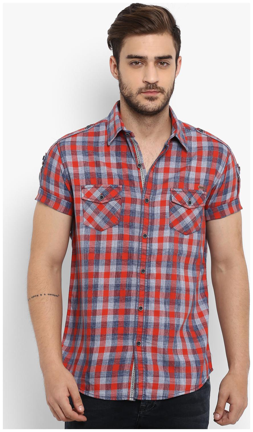 

Mufti Men Red Checked Slim Fit Casual Shirt