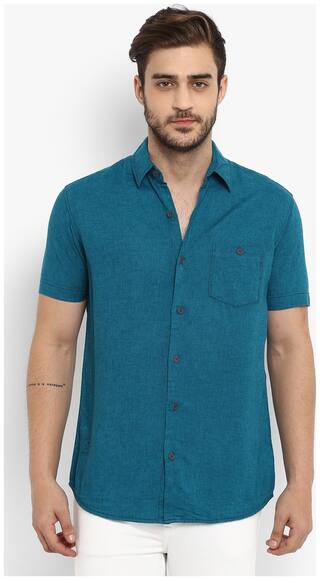 Mufti Mens Turquoise  Slim Fit Casual Shirts