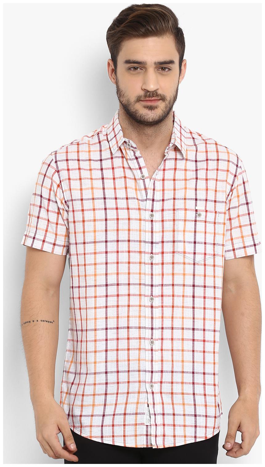 

Mufti Men Orange Checked Slim Fit Casual Shirt