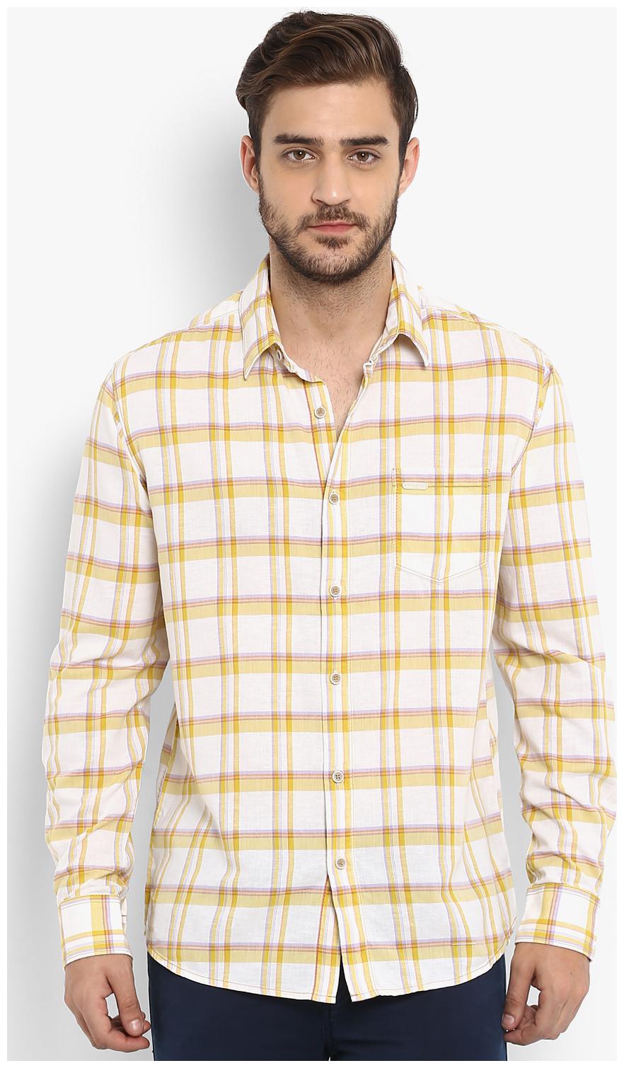 

Mufti Men Yellow Checked Slim Fit Casual Shirt