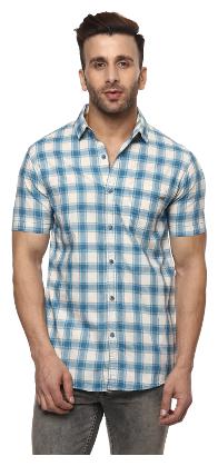 

Mufti Men Blue Checked Slim Fit Casual Shirt