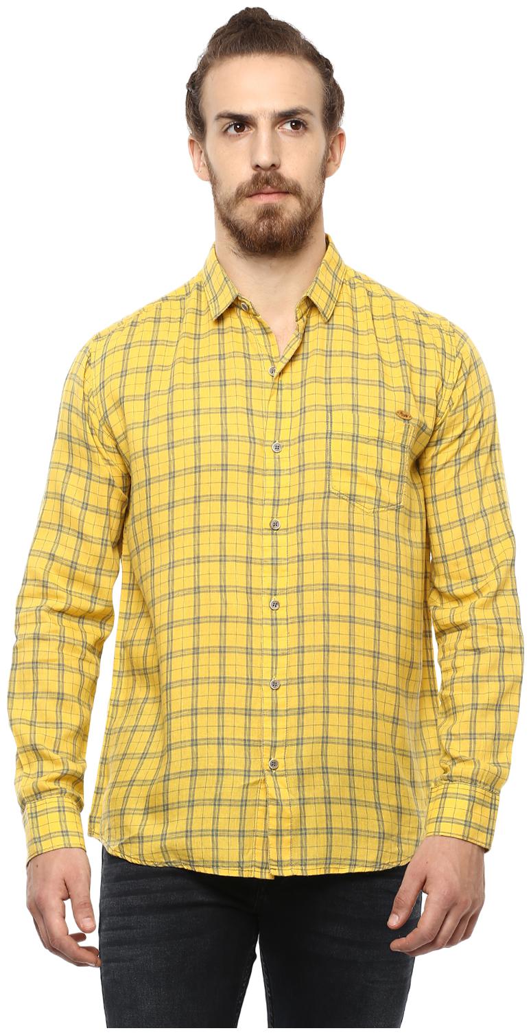 

Mufti Men Yellow Checked Slim Fit Casual Shirt