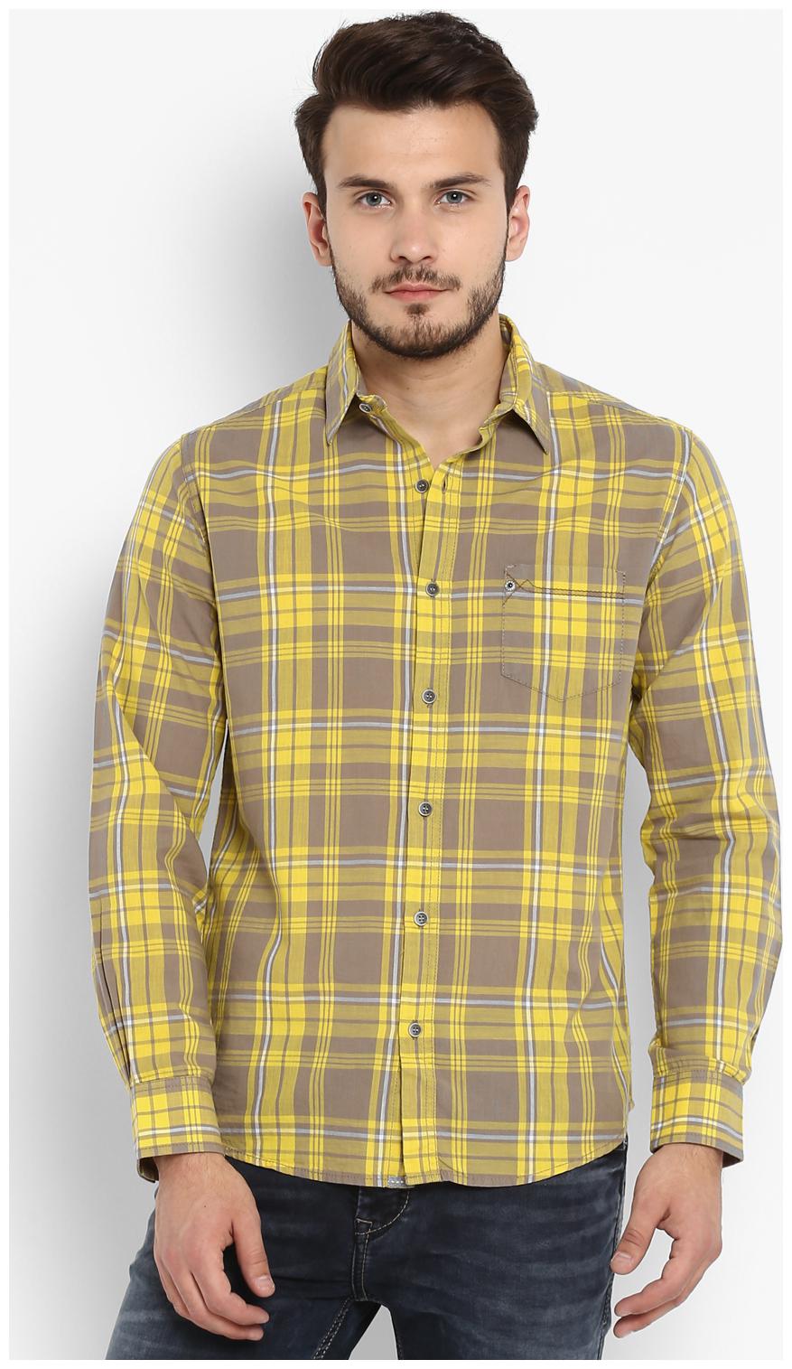

Mufti Men Yellow Checked Slim Fit Casual Shirt