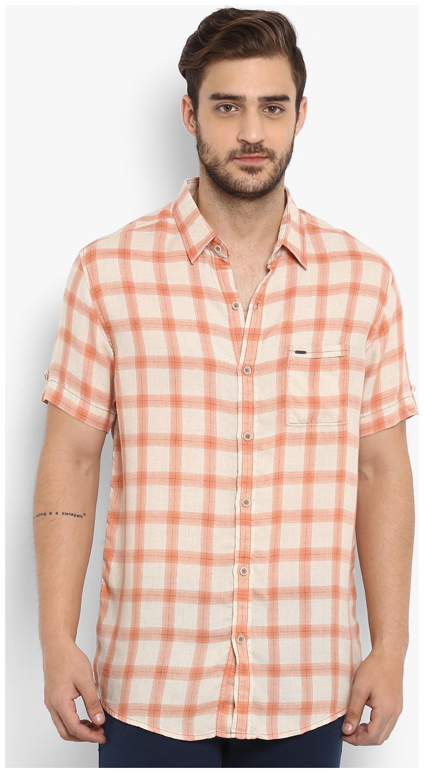 

Mufti Men Orange Checked Slim Fit Casual Shirt