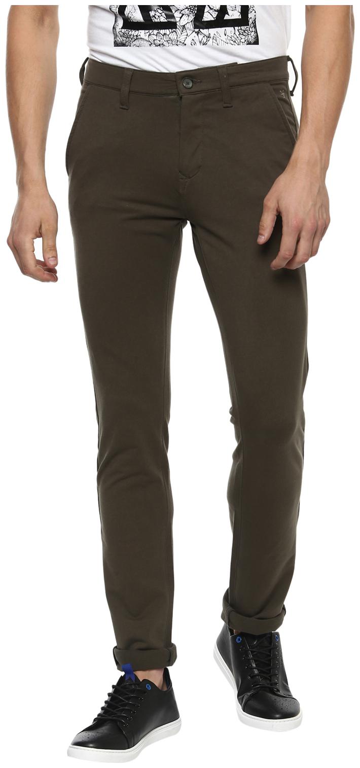 

Mufti Men Green Solid Slim fit Regular trousers