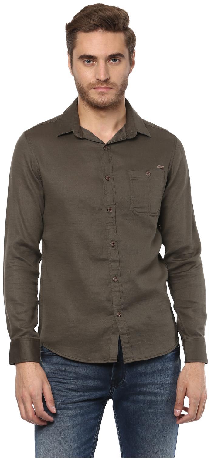 

Mufti Men Green Solid Slim Fit Casual Shirt