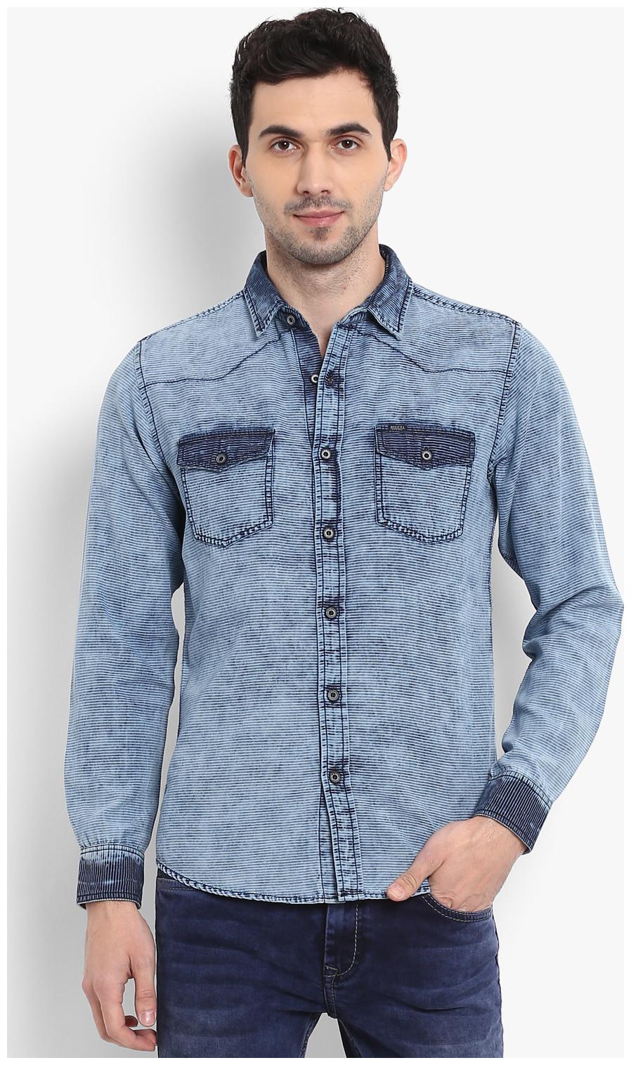 

Mufti Men Blue Solid Slim Fit Casual Shirt