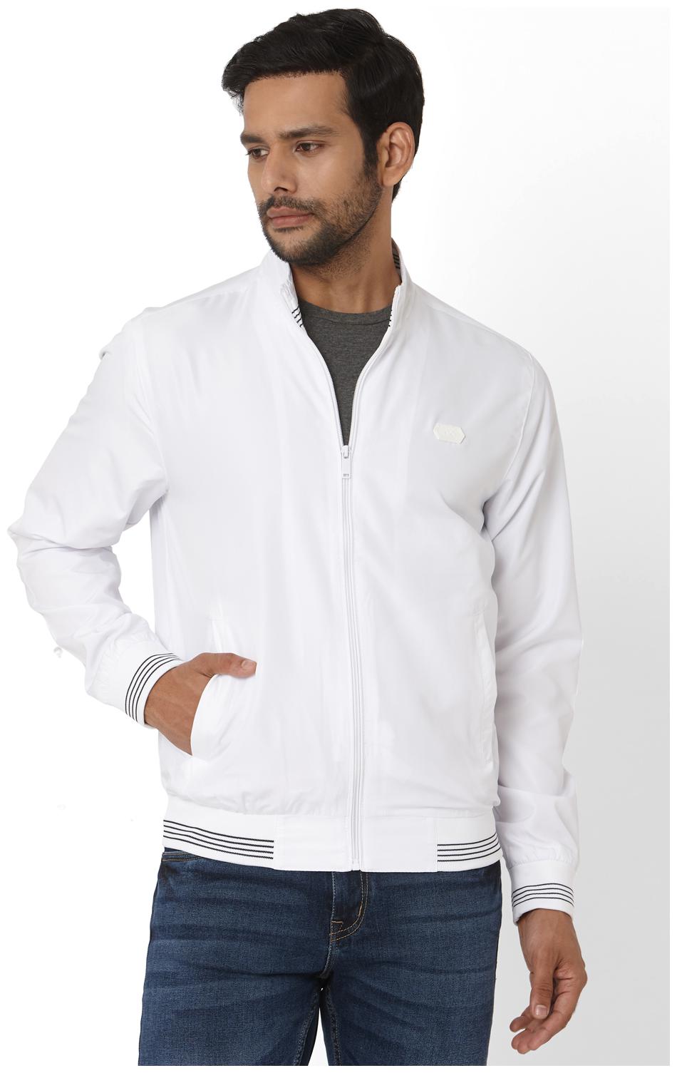 

Mufti Men White Solid Bomber jacket