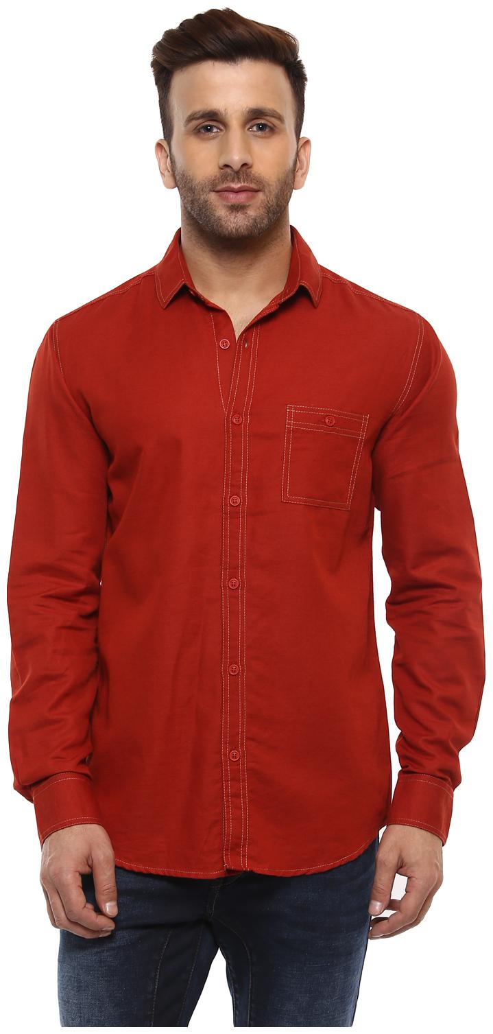 

Mufti Men Red Solid Slim Fit Casual Shirt