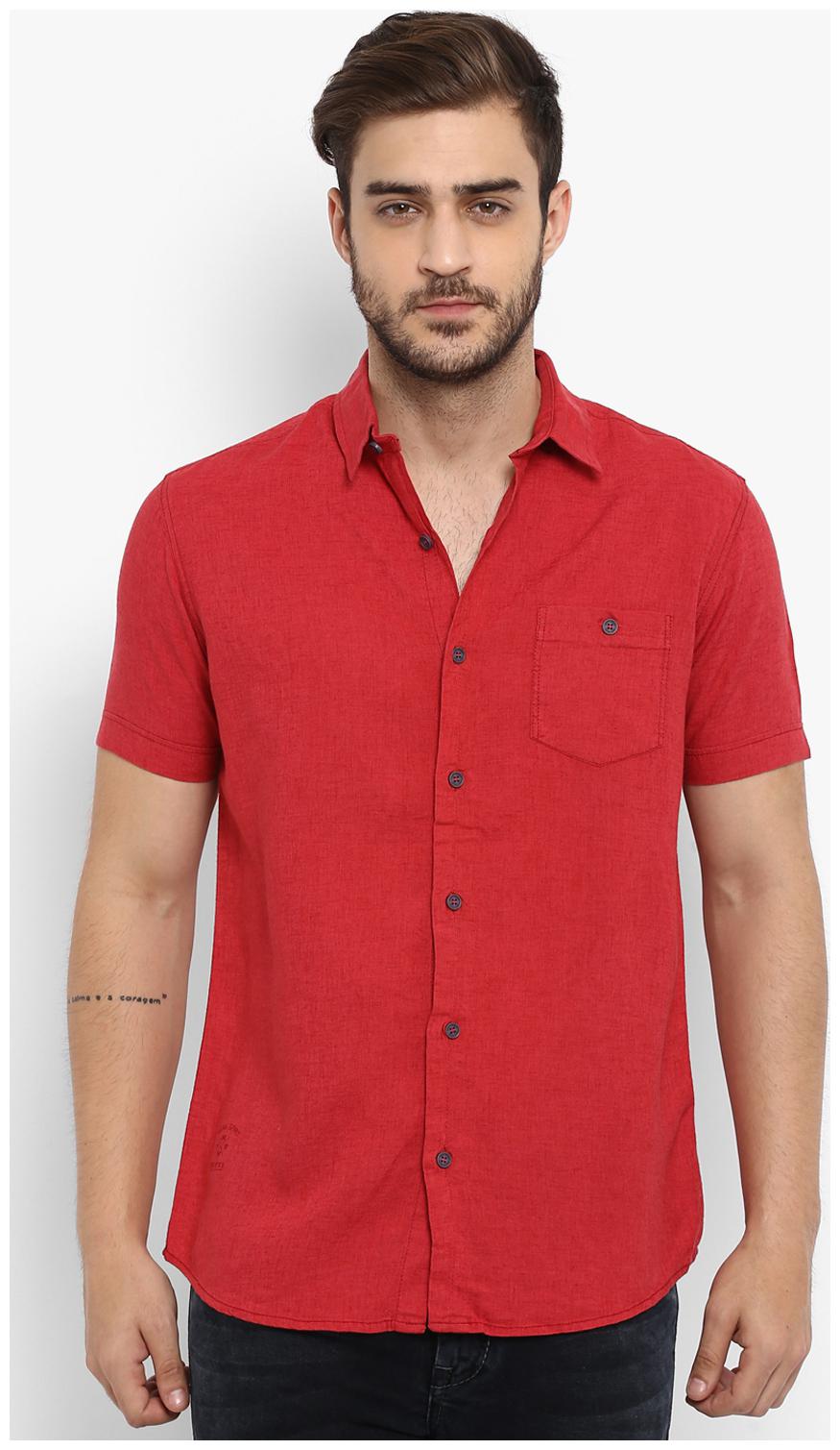

Mufti Men Red Solid Slim Fit Casual Shirt