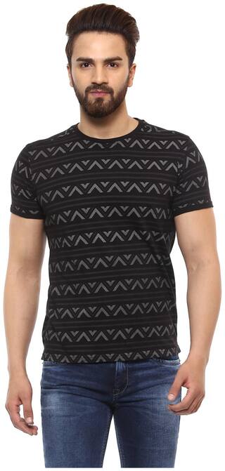 Mufti Round Neck Printed Black Half Sleeves T-Shirt