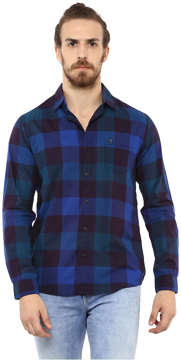 

Mufti Men Blue Checked Slim Fit Casual Shirt