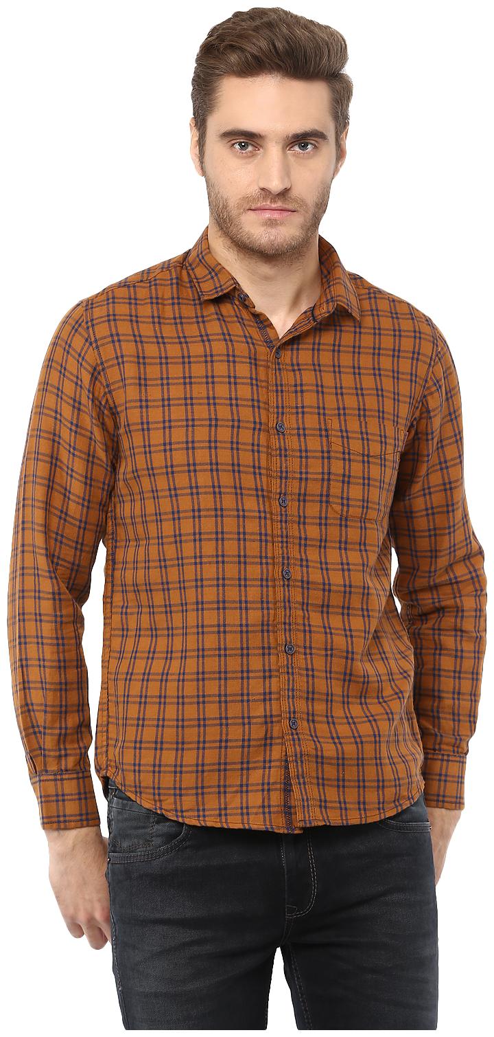 

Mufti Men Orange Checked Slim Fit Casual Shirt