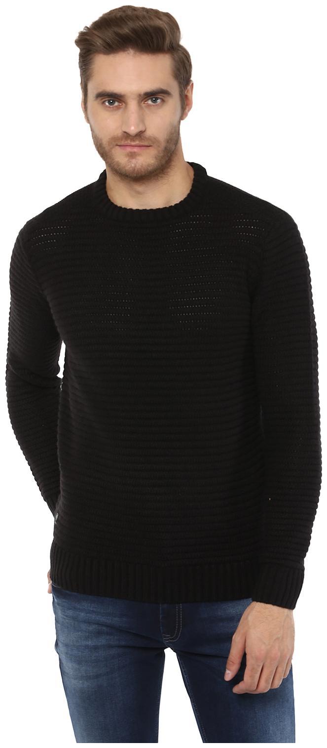 

Mufti Men Black Round neck Longline sweater
