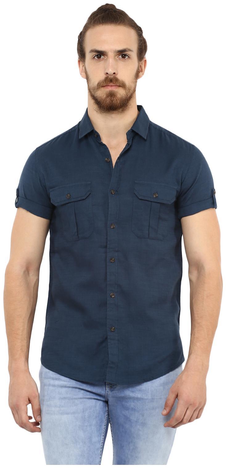 

Mufti Men Blue Solid Slim Fit Casual Shirt