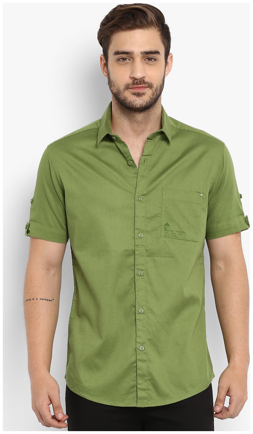 

Mufti Men Green Solid Slim Fit Casual Shirt