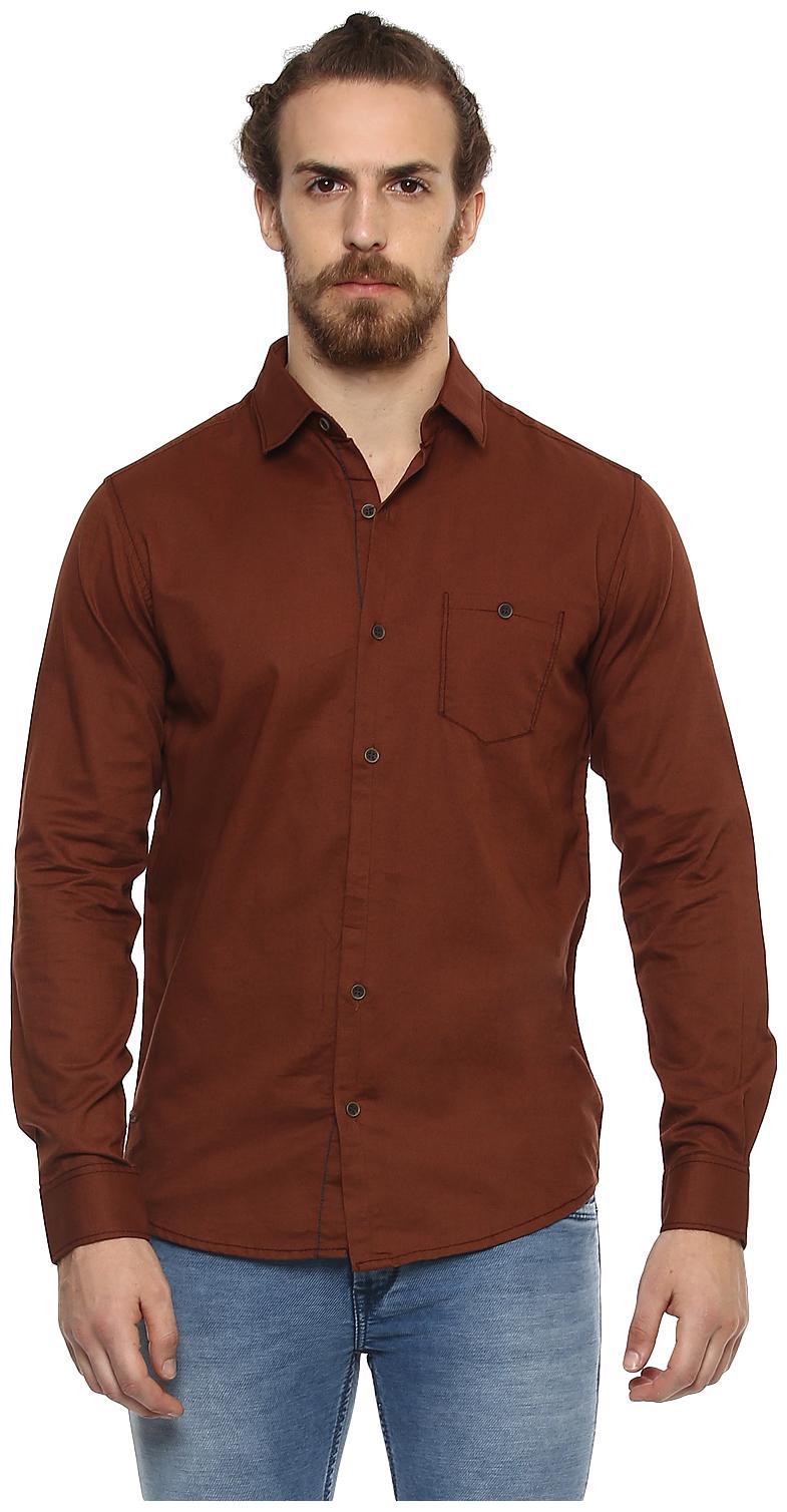 

Mufti Men Brown Solid Slim Fit Casual Shirt
