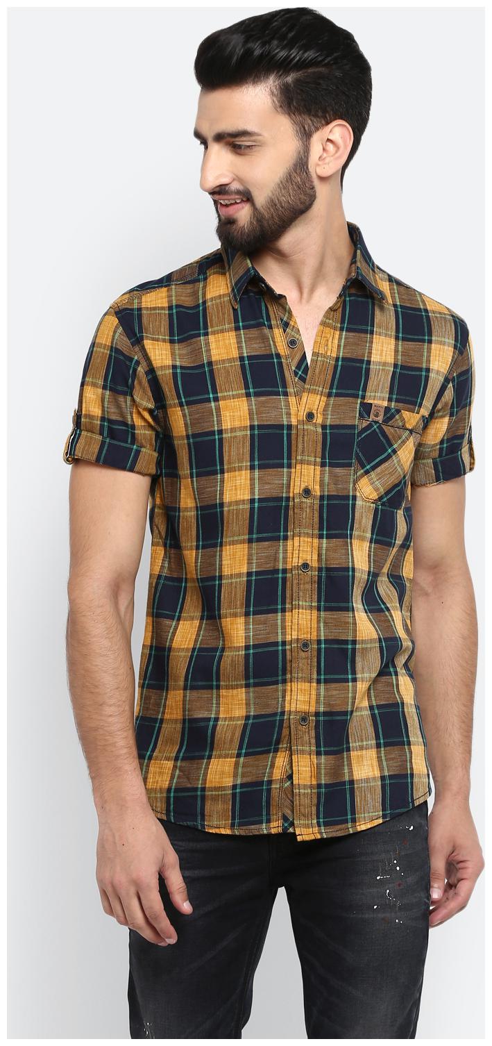 

Mufti Men Yellow Checked Slim Fit Casual Shirt
