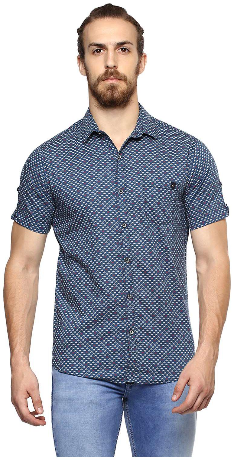 

Mufti Men Blue Printed Regular Fit Casual Shirt