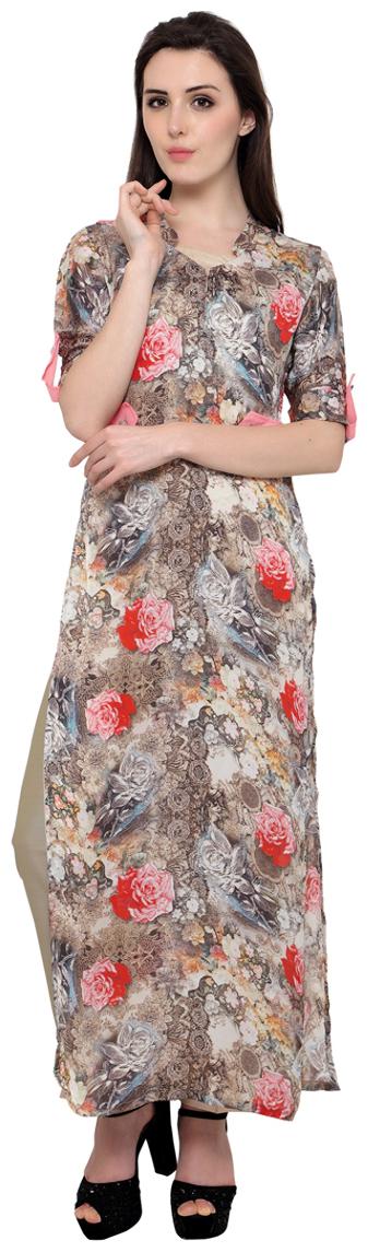 

Admyrin Multi Colour Satin Digitally Rose Printed Long Kurta With Banglori Silk Pants