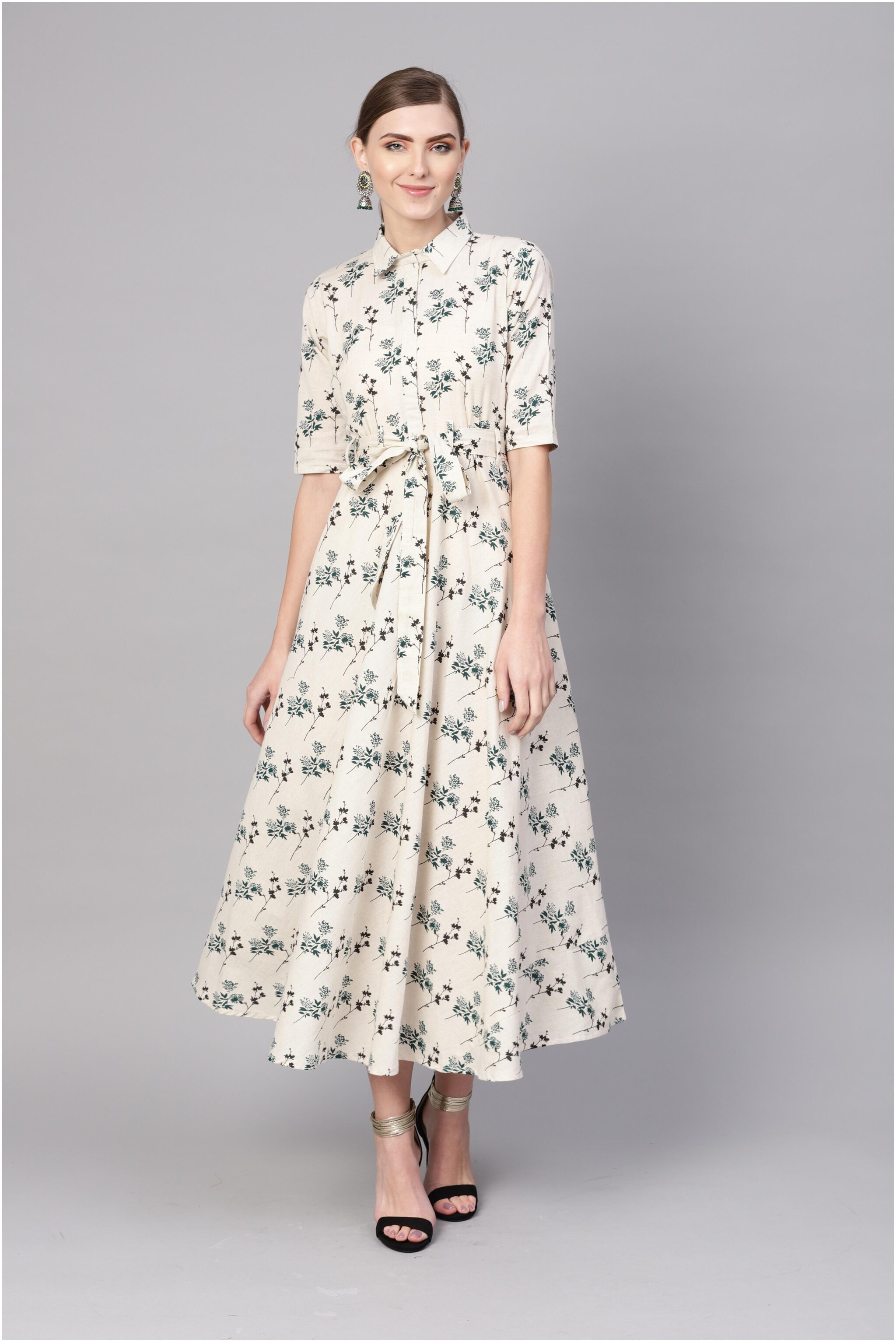 

Multi Cotton Printed A-line Flared Maxi Dress