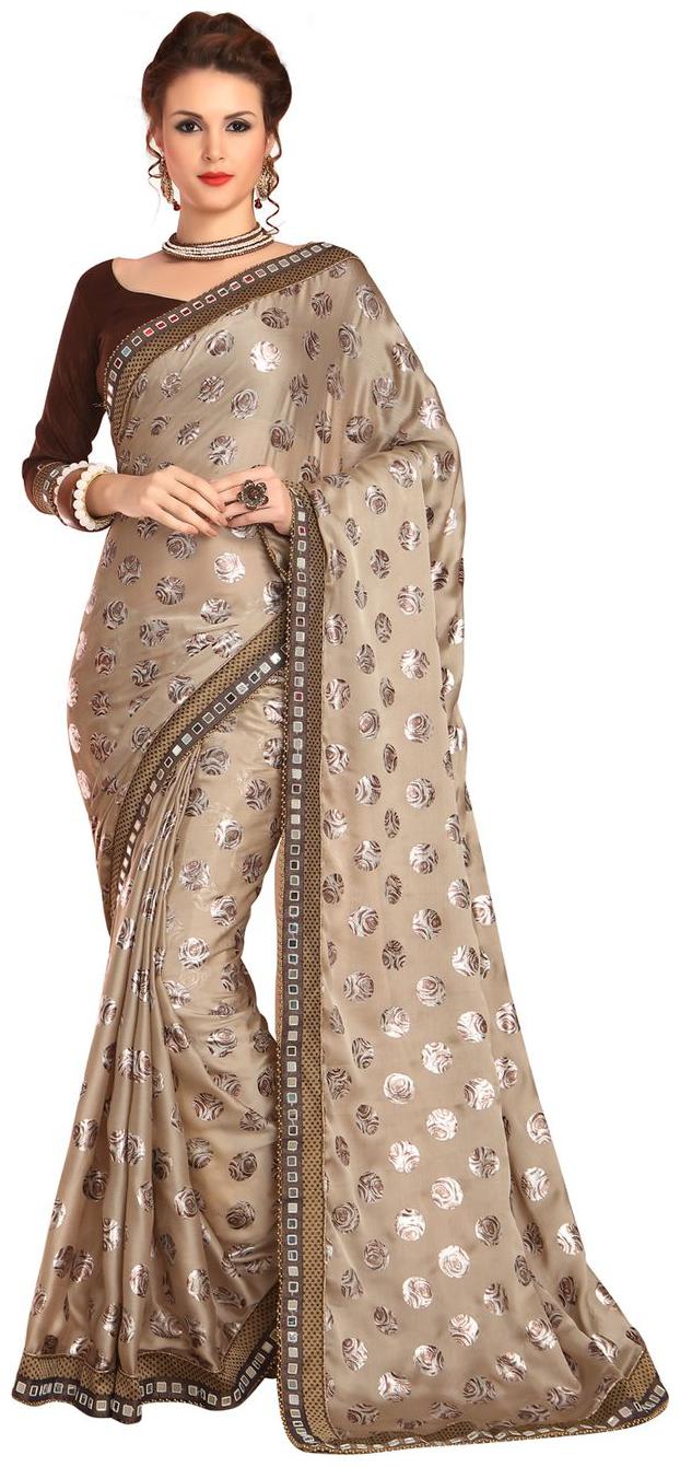 

FAB DADU Brown Polka Dots Universal Regular Saree With Blouse Without blouse