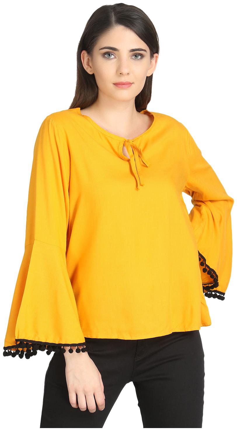 

Raabta Fashion Women Solid Blouson top - Yellow