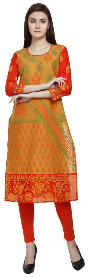 

mustard cotton straight kurta