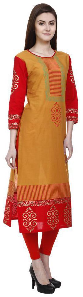 

mustard cotton straight kurta