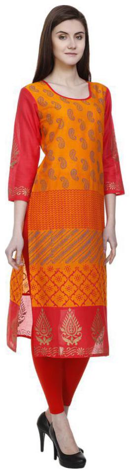 

Tamanna Women Yellow Printed Straight Kurta