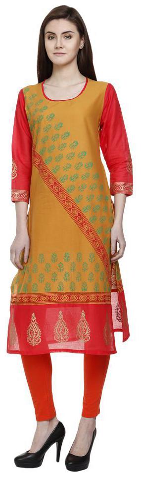 

mustard cotton straight kurta