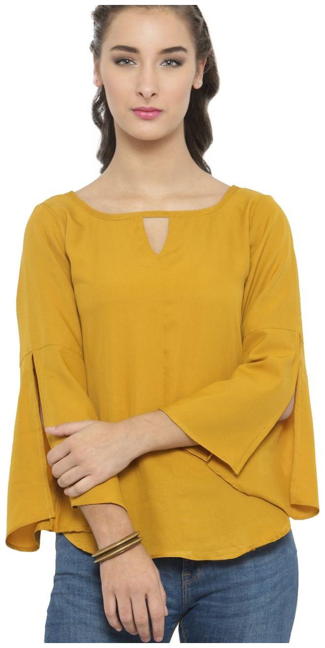 

Enchanted Drapes Women Solid Regular top - Yellow