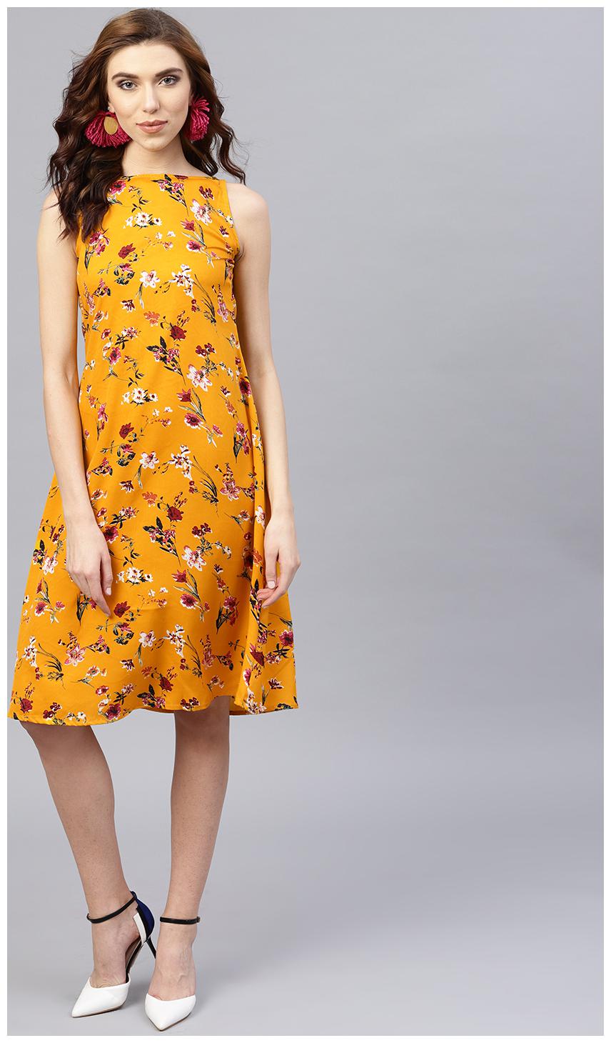 

AASI- HOUSE OF NAYO Yellow Printed A-line dress