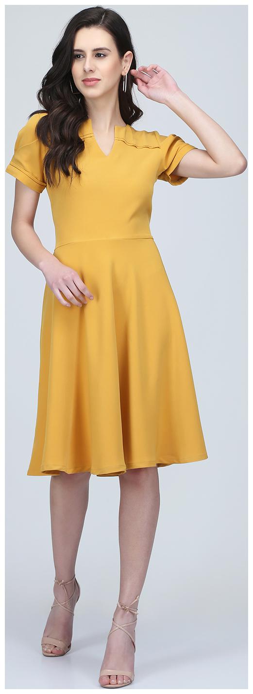 

EAVAN Yellow Solid Fit flare dress
