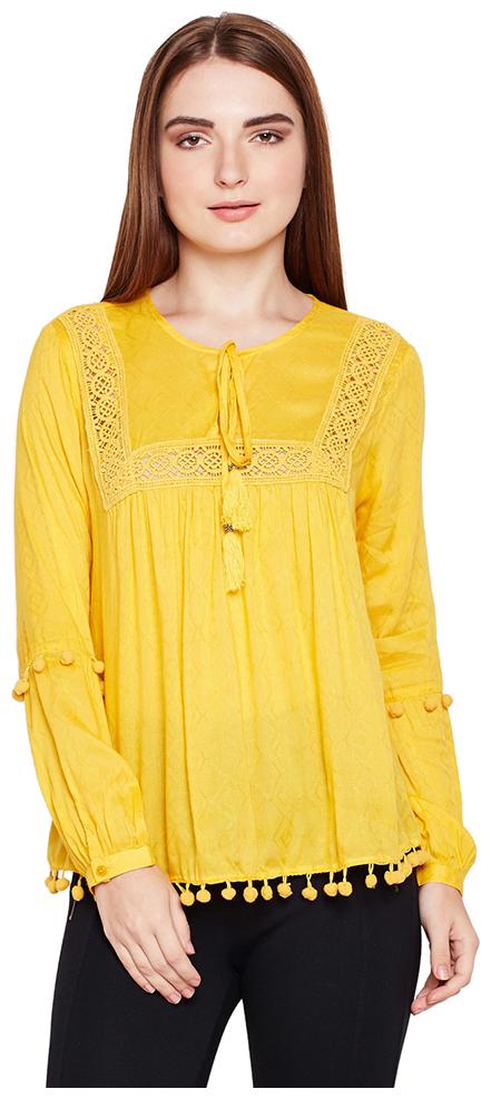 

OXOLLOXO Women Solid Regular top - Yellow
