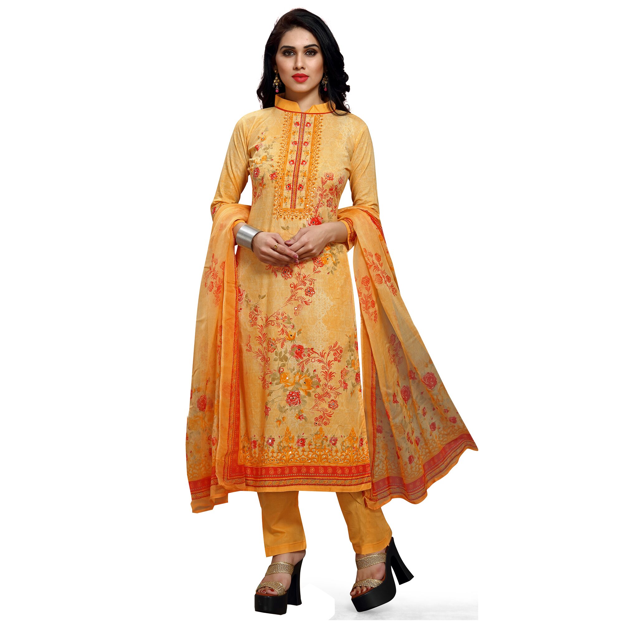 

Vishwam Mustard Unstitched Kurta with bottom dupatta With dupatta Dress Material
